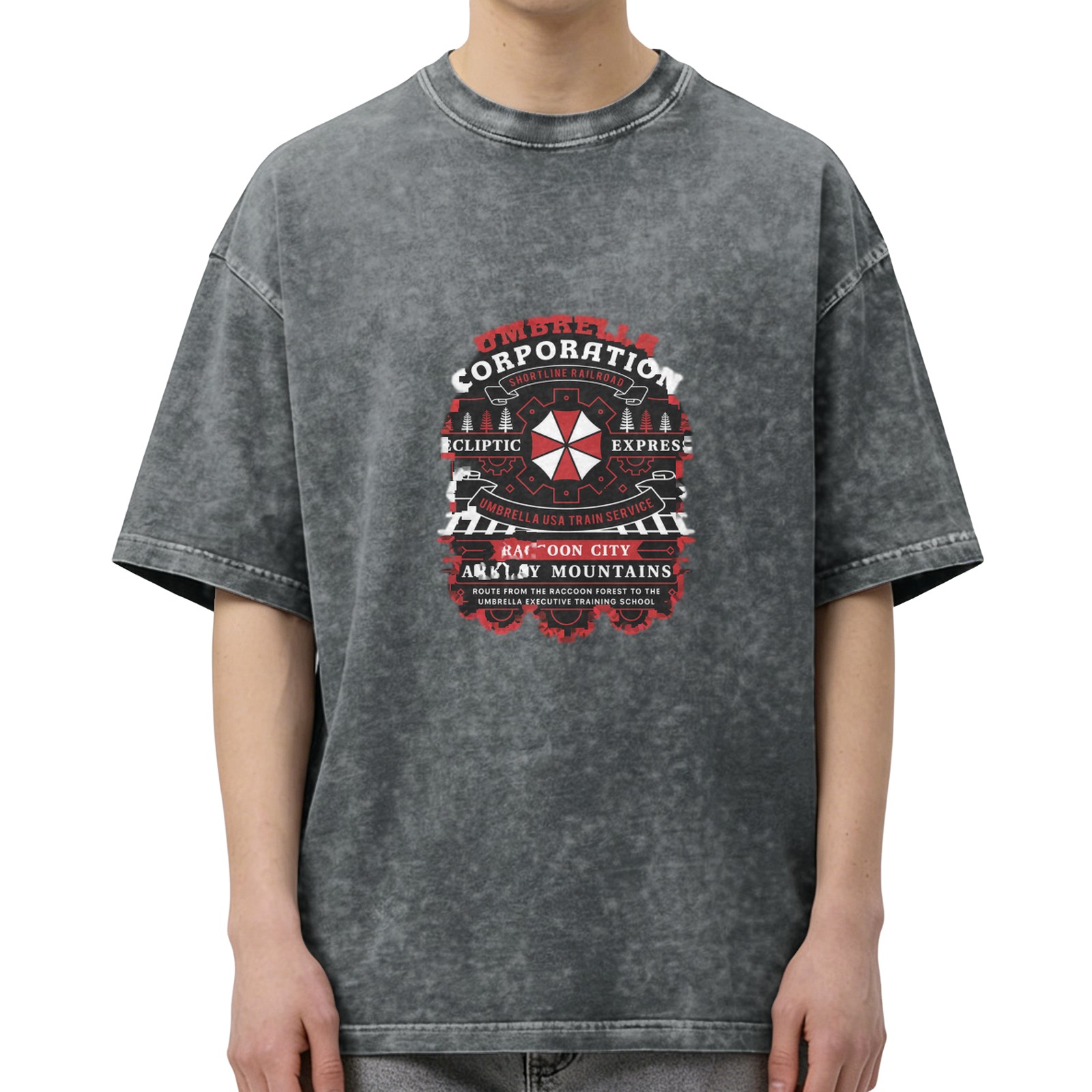 Oversized Acid Wash Umbrella Corporation Graphic T-Shirt