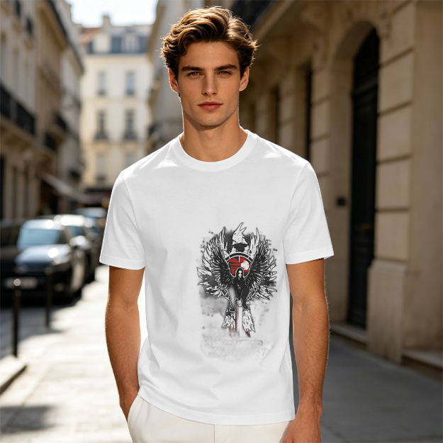 Olive T-Shirt With Winged Warrior Graphic Print