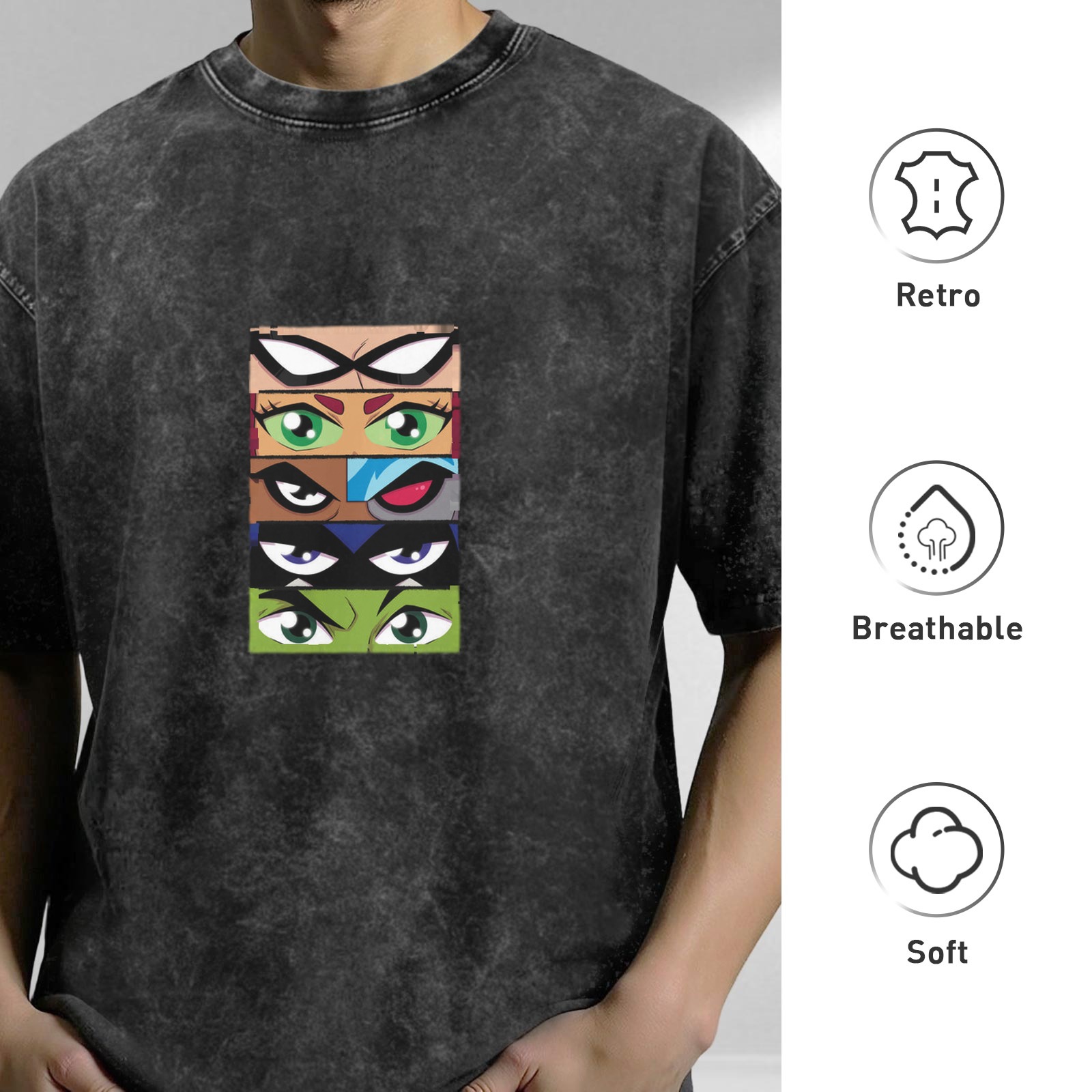 Teen Titans Eyes Graphic Oversized Acid Wash T-Shirt
