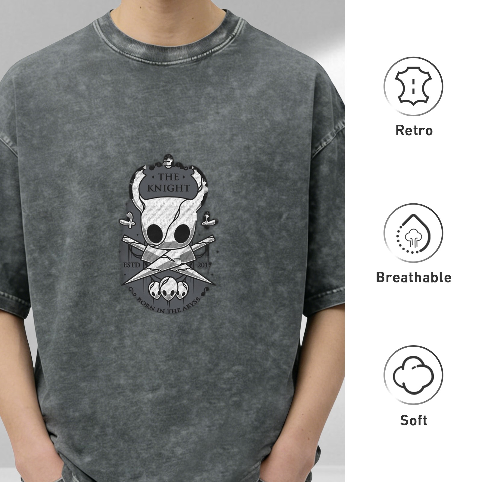 Hollow Knight The Knight Graphic Print Stone Wash Oversized T-shirt