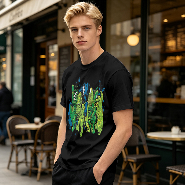 Olive Green T-Shirt With Abstract Green Monster Graphic Print