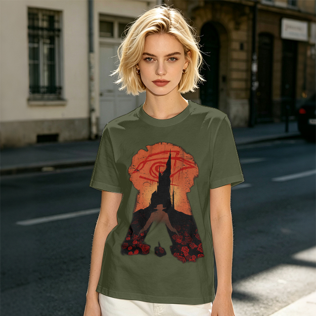 Olive T-Shirt With Dark Tower Keyhole Silhouette Art Print