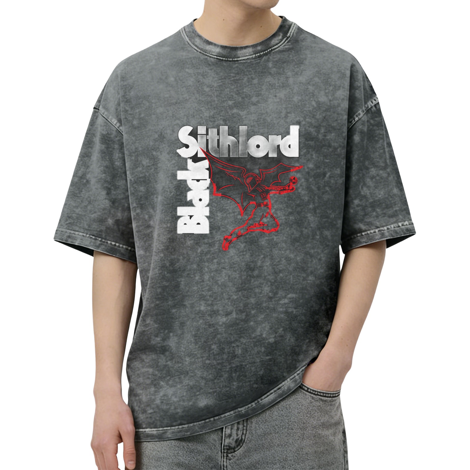 Black Sithlord Demon Graphic Acid Wash T-Shirt