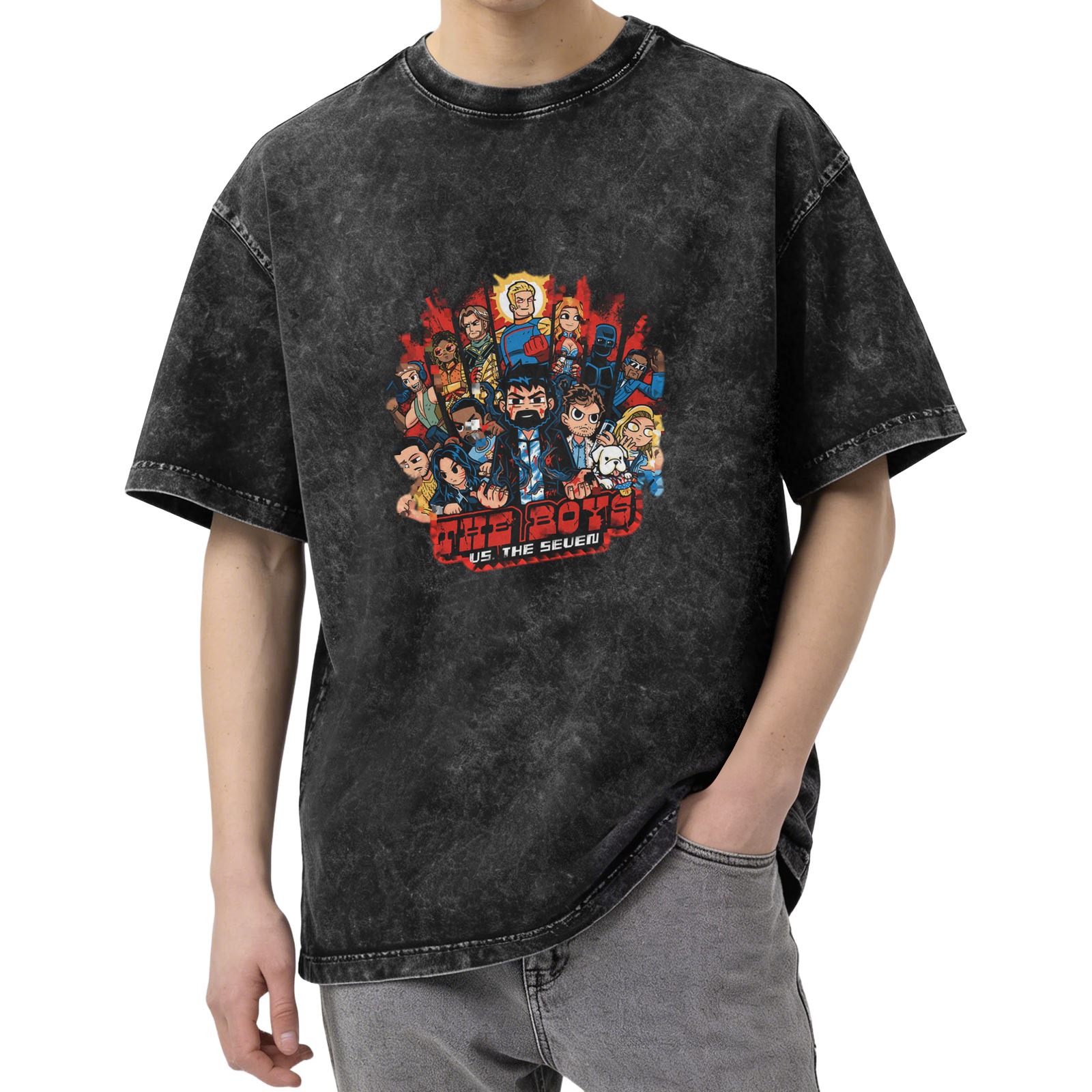 The Boys vs The Seven Cartoon Graphic Stonewashed T-Shirt