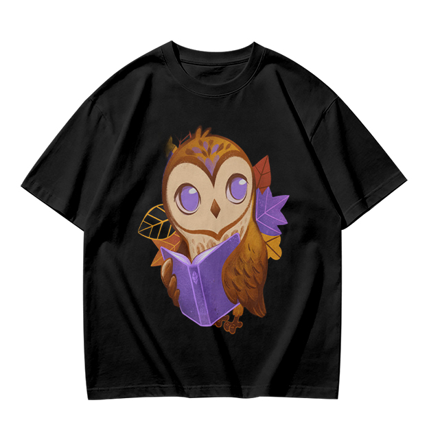 Owl Reading Book Autumn Leaves Graphic Tee