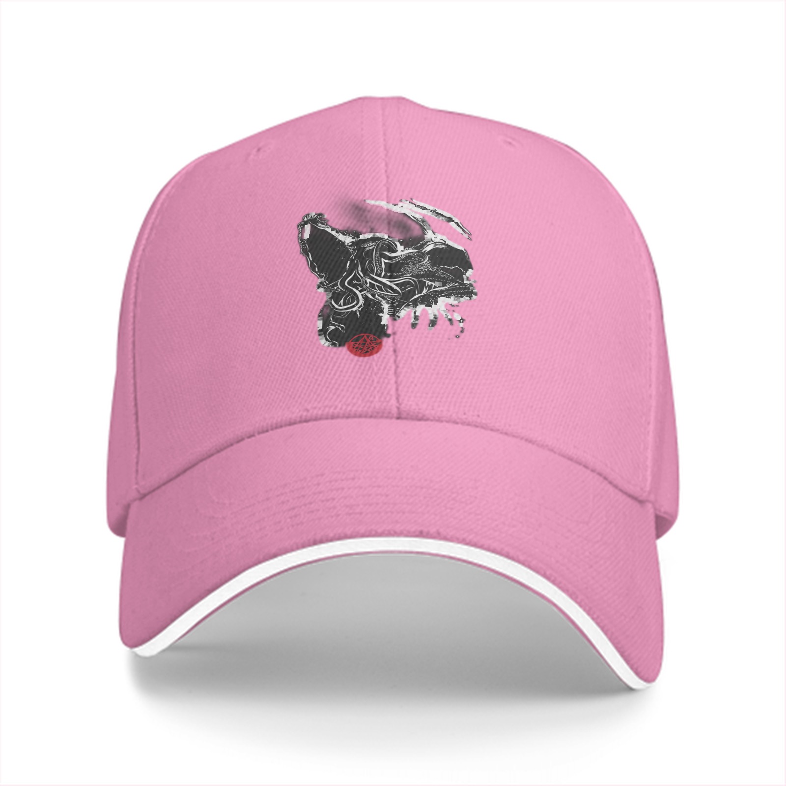 Black Baseball Cap With Abstract Animal Head Art Print
