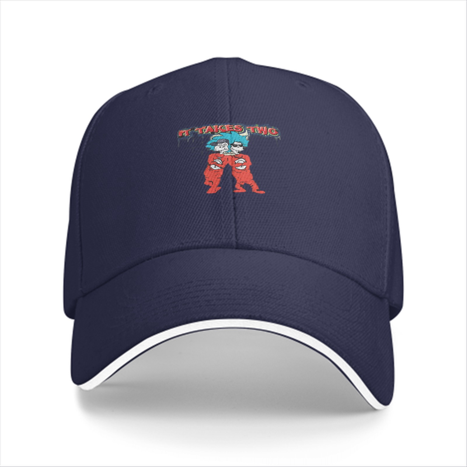 Black baseball cap with 'It Takes Two' graphic design