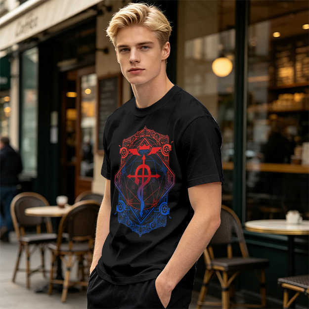 Olive T-Shirt with Fullmetal Alchemist Transmutation Crest Print