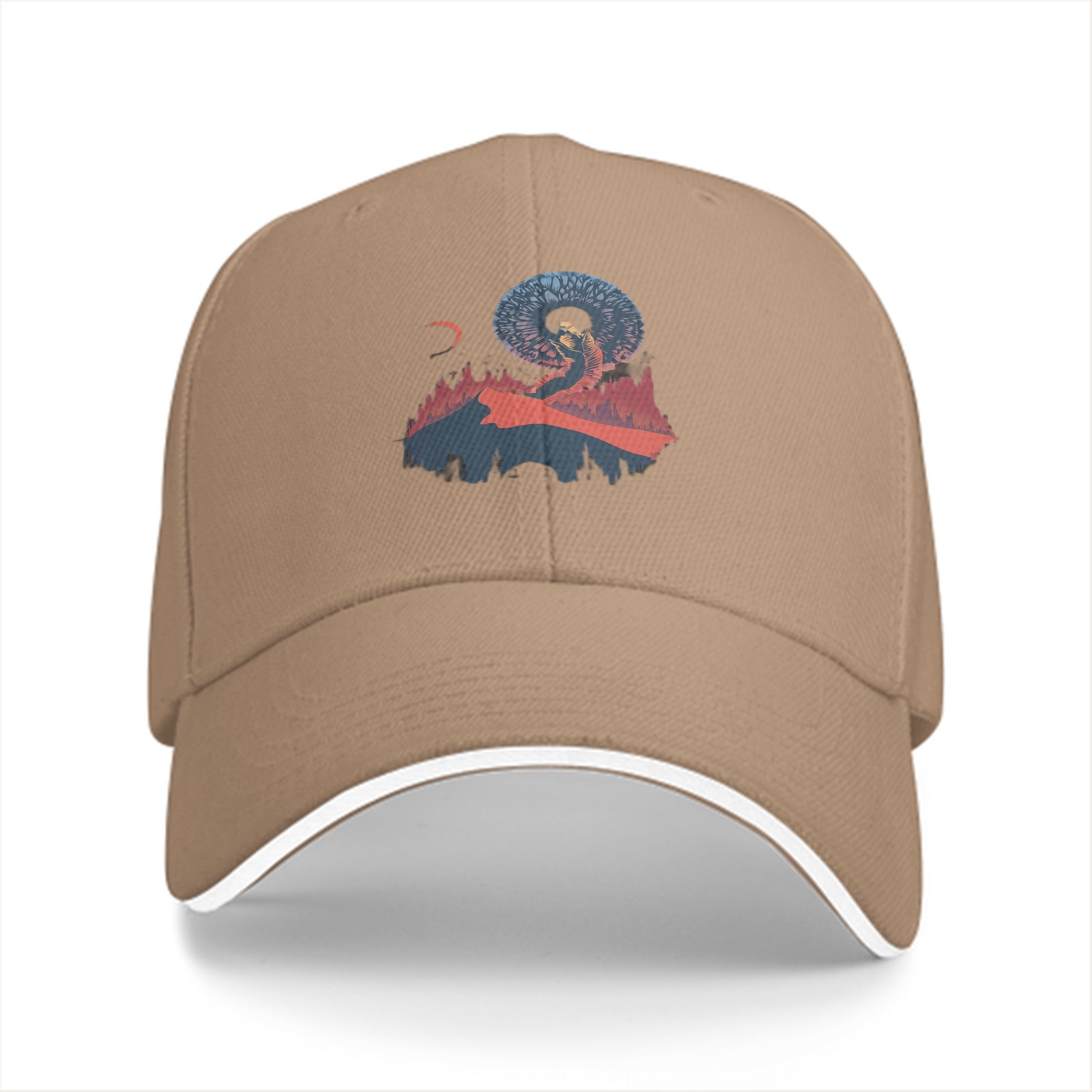 Black Baseball Cap With Surreal Celestial Mountain Art Print