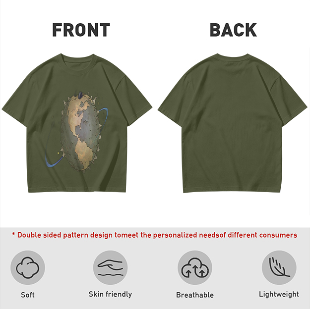 Olive Green T-Shirt With Distorted Earth Graphic Print