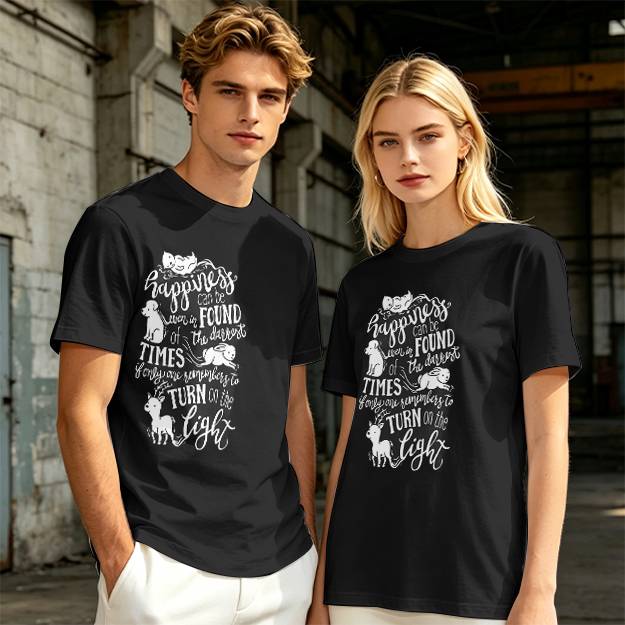 Olive t-shirt with happiness quote and animal illustrations