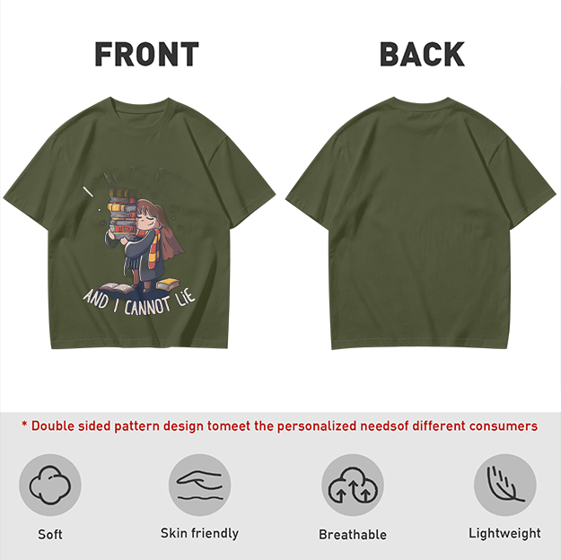 Oversized Olive T-Shirt With Cute Witch Holding Books And 'And I Cannot Lie' Text