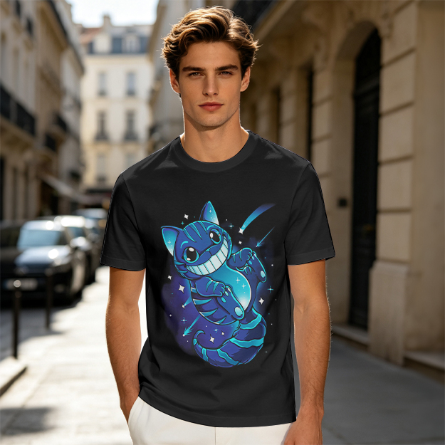 Olive T-shirt with Galaxy Cheshire Cat Graphic Print