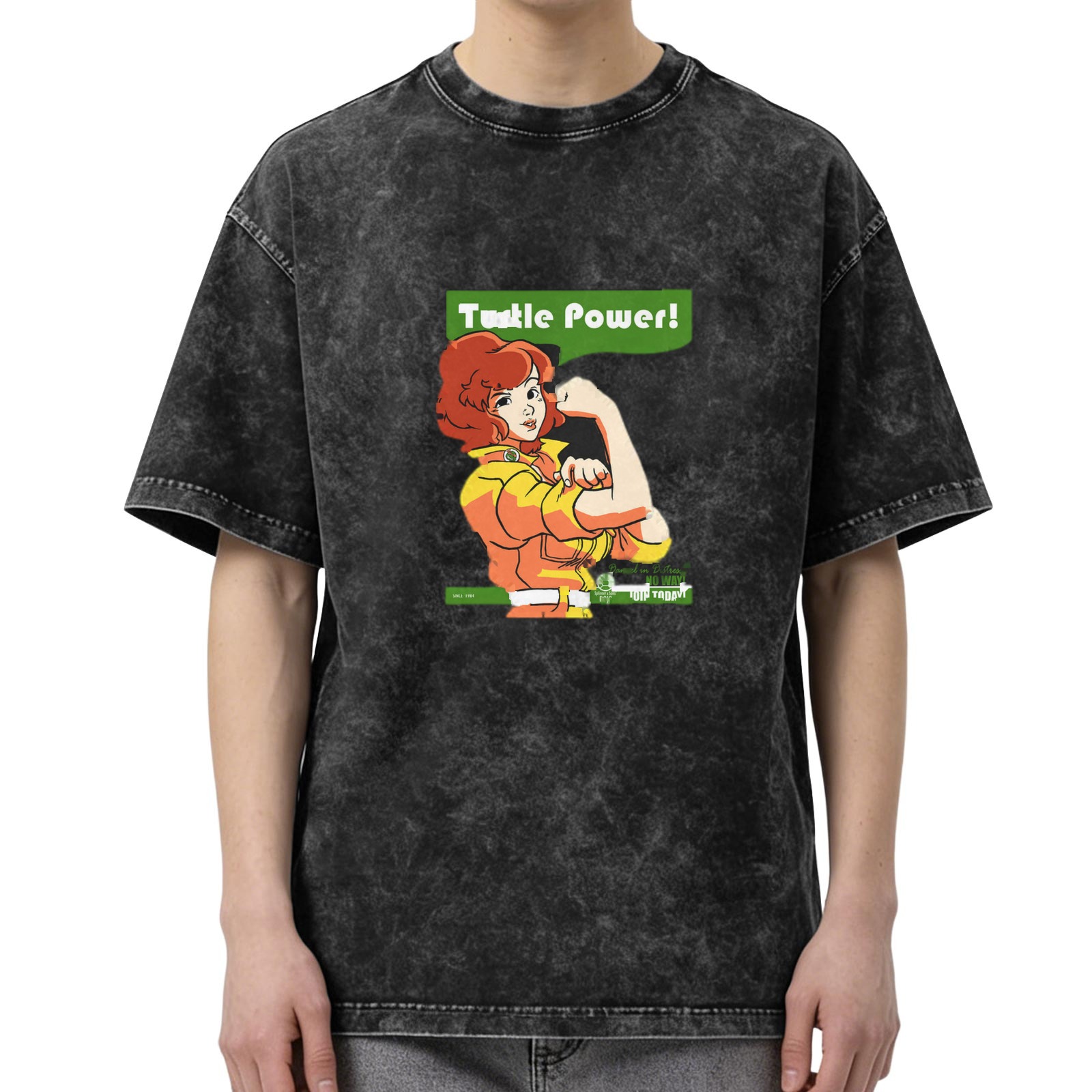 Teenage Mutant Ninja Turtles April O'Neil Turtle Power Graphic Acid Wash T-Shirt