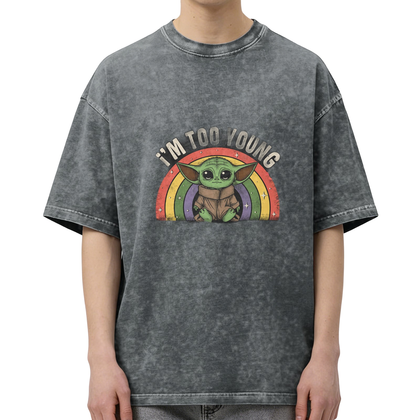 I'm Too Young Baby Yoda Rainbow Acid Wash T-Shirt