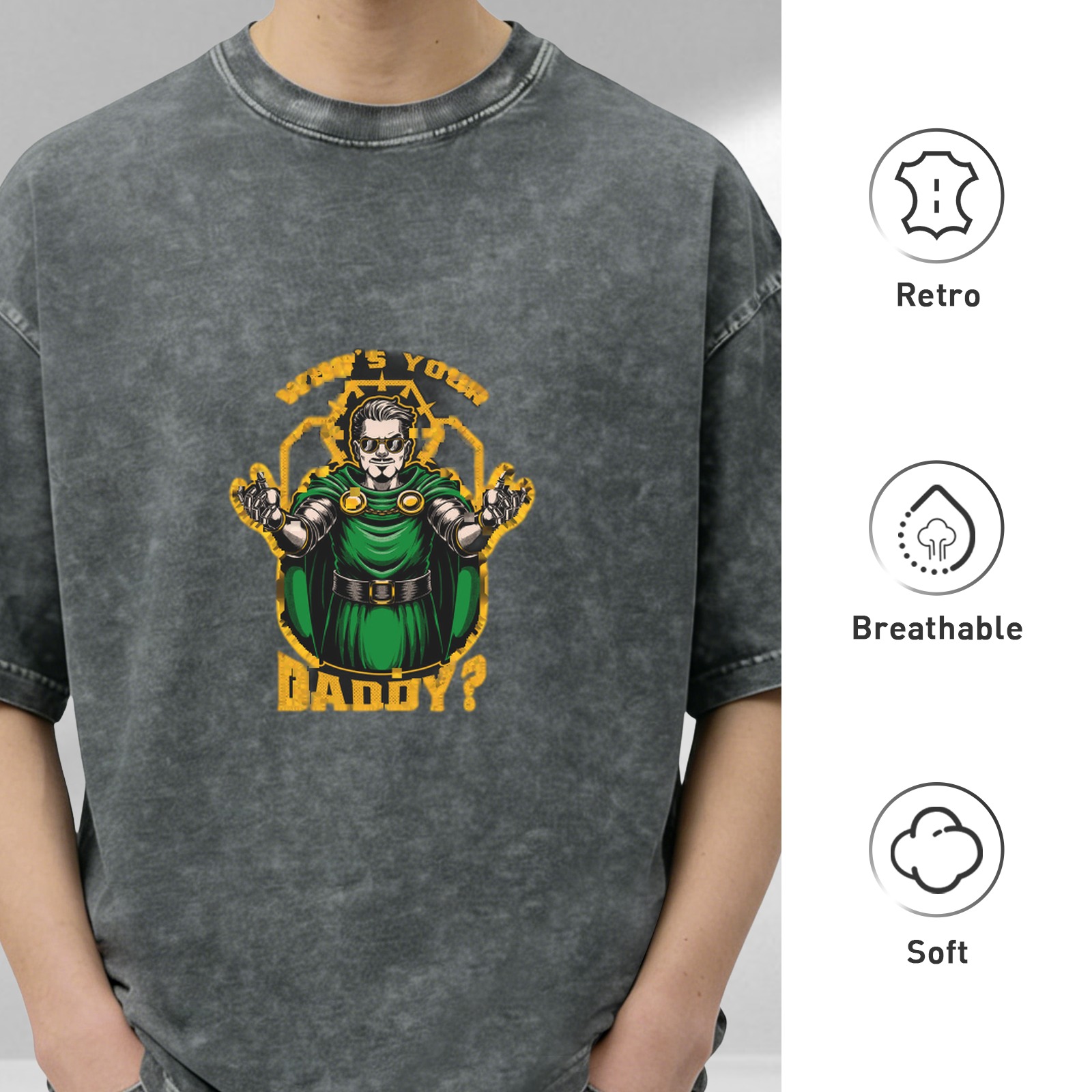 Oversized Dark Wash Graphic T-Shirt With Villain Art Print