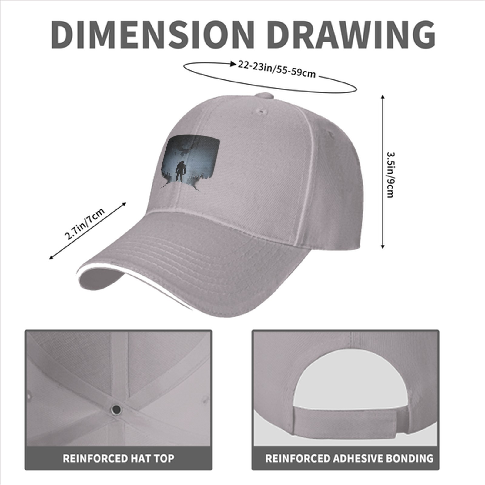 Black Baseball Cap With Witcher Monster Slayer Silhouette Art
