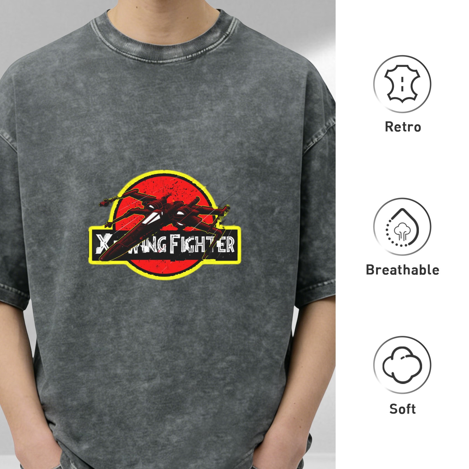 Star Wars X-Wing Fighter Jurassic Park Style Graphic T-Shirt