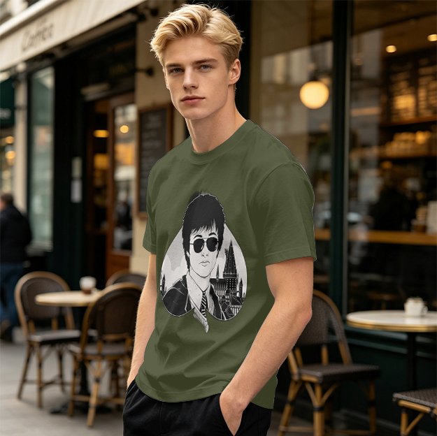 Olive Green T-Shirt With Harry Potter Wearing Sunglasses Print