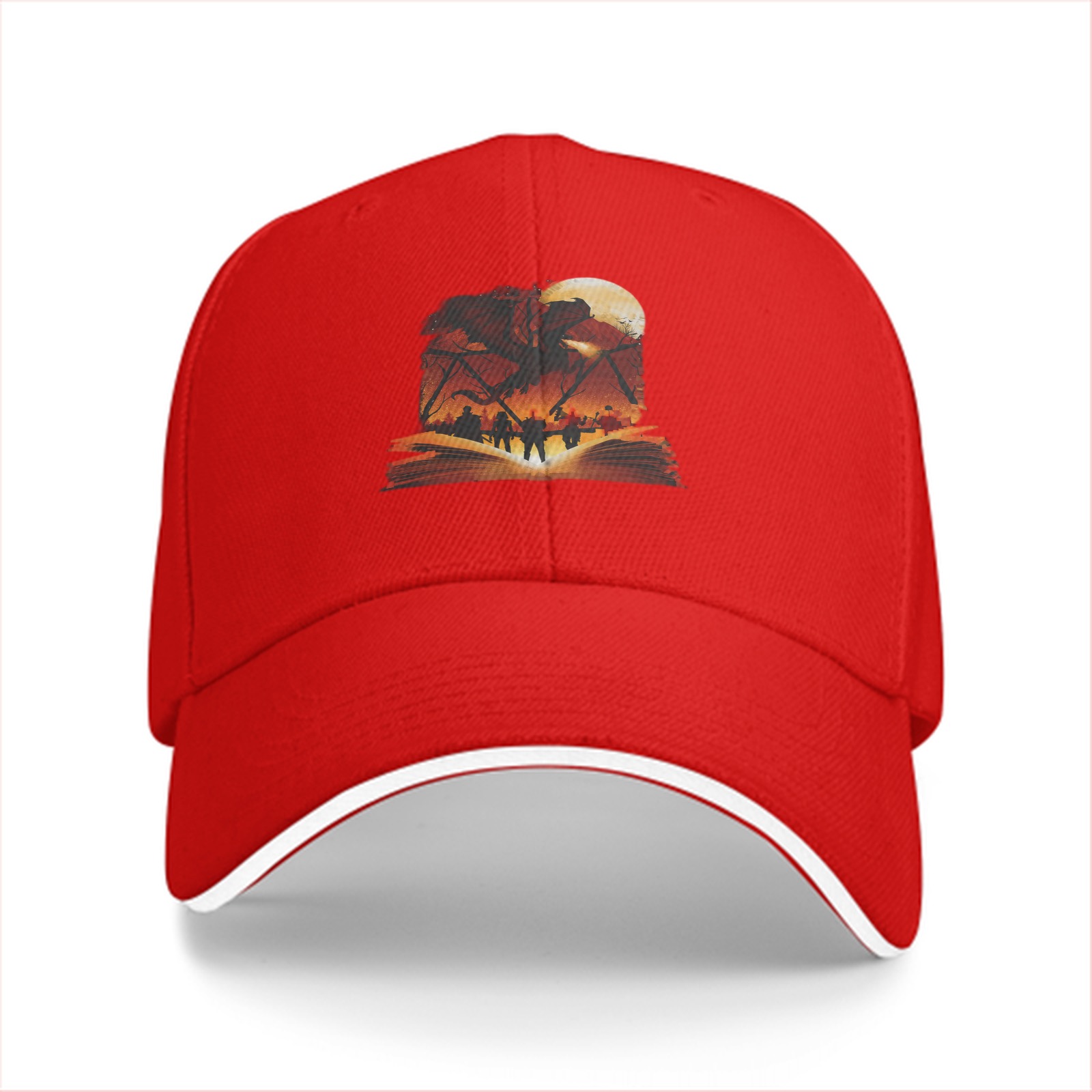 Black Baseball Cap With Fantasy Battle Scene Book Print