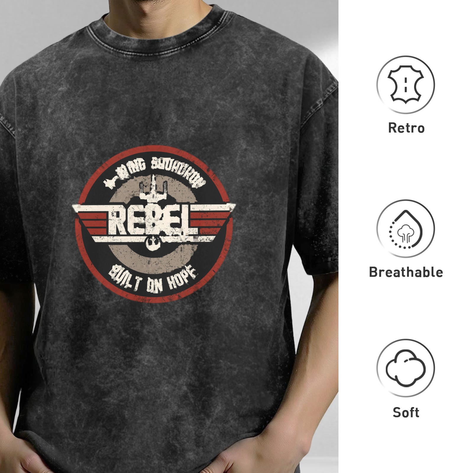 Wing Squadron Rebel Built On Hope Acid Wash T-Shirt