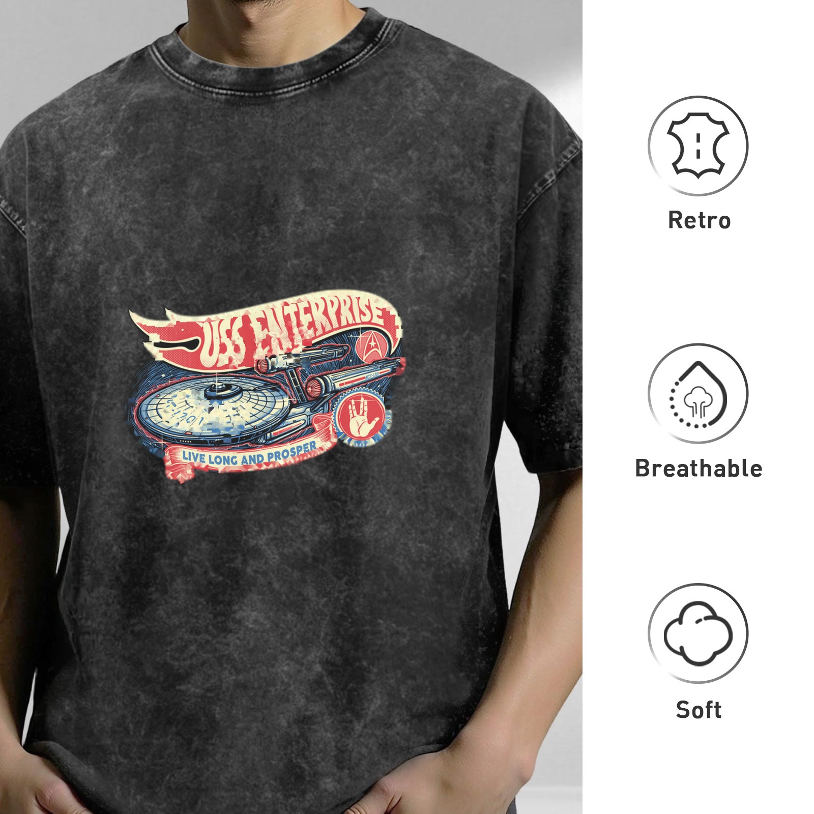 Star Trek USS Enterprise Vintage Graphic Acid Wash T-Shirt