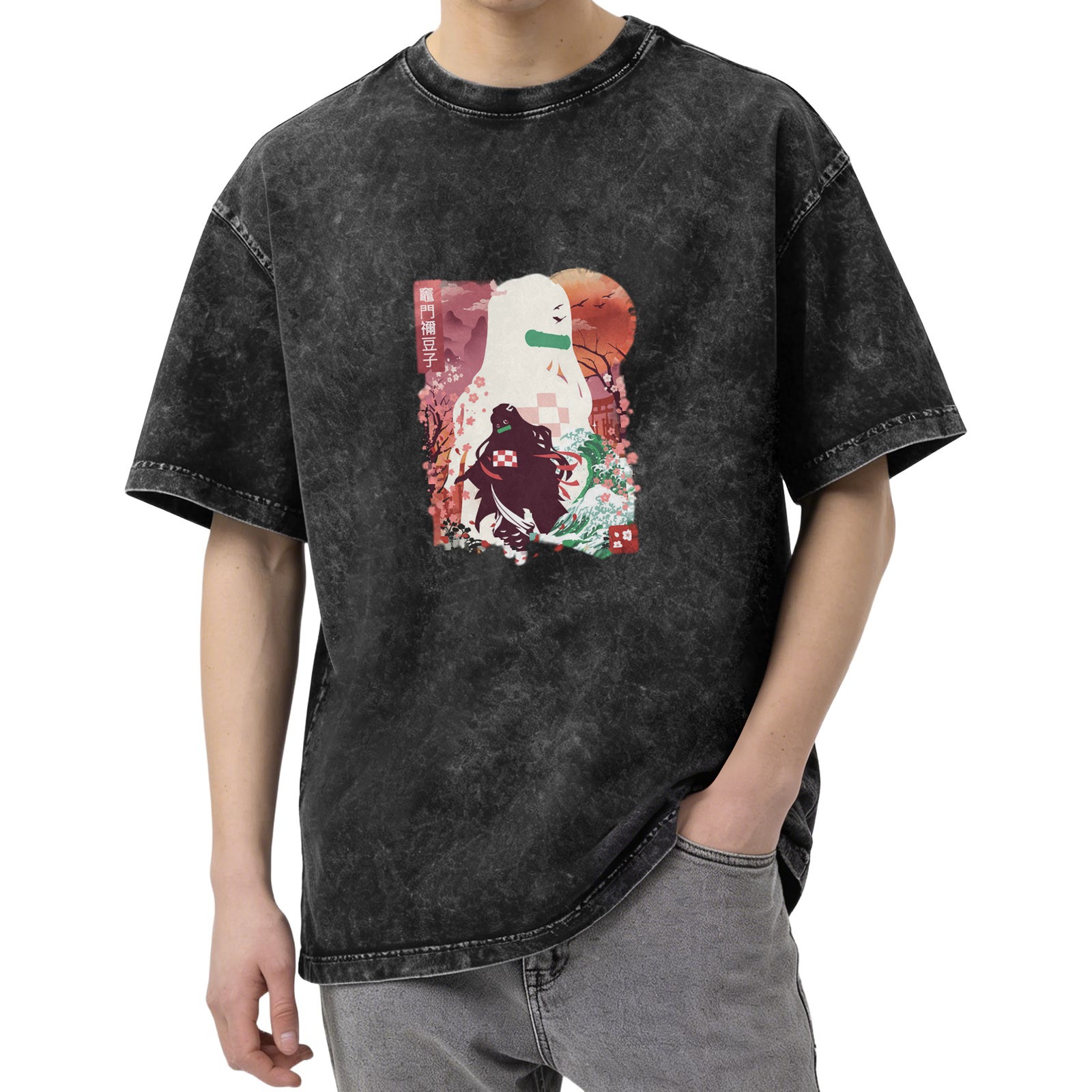 Oversized Washed Anime Demon Slayer Nezuko Graphic T-Shirt