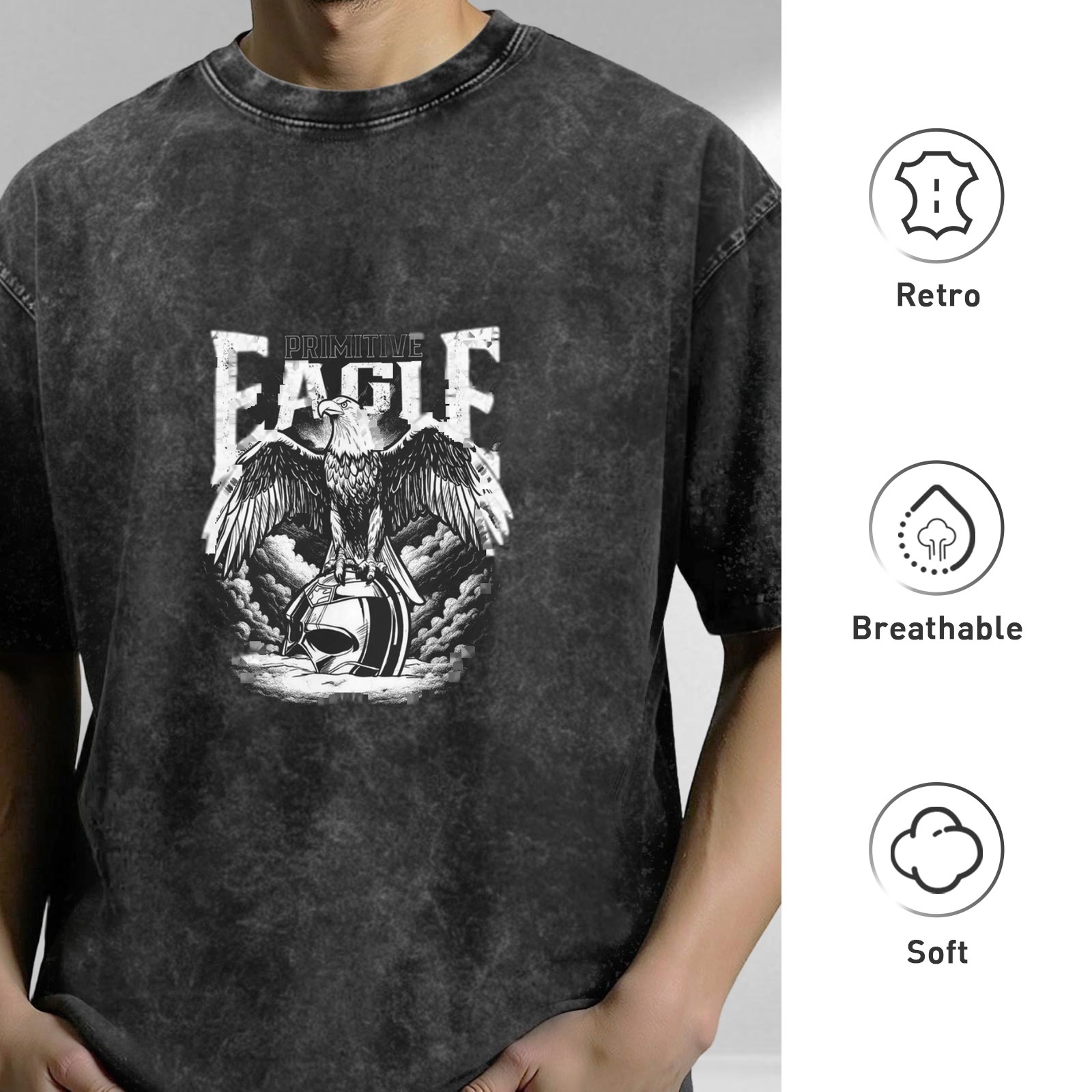 Washed Black Eagle Graphic Short Sleeve T-Shirt