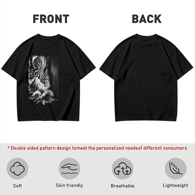 Olive T-shirt with Cthulhu and Wave Gothic Art Print