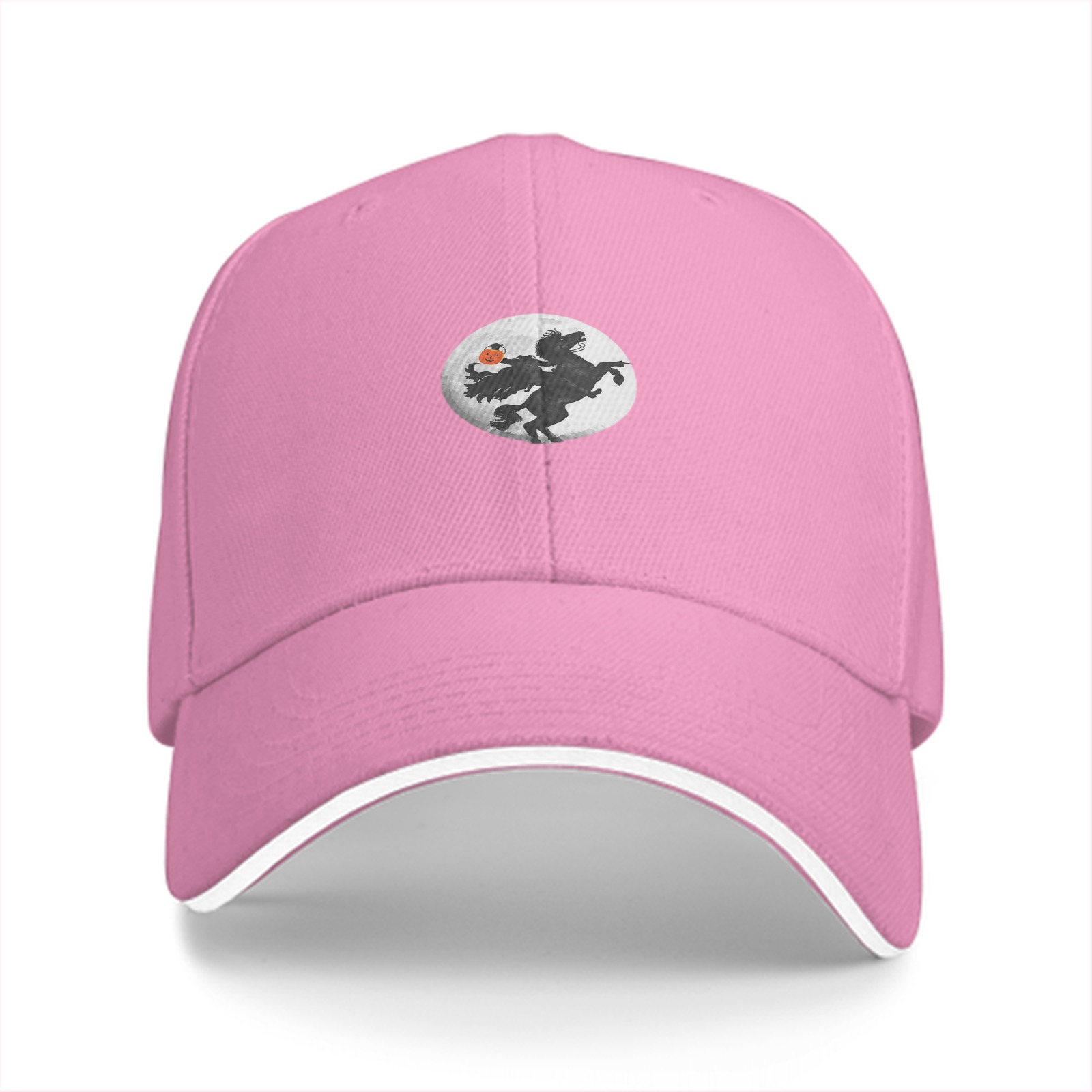 Black baseball cap with headless horseman silhouette graphic