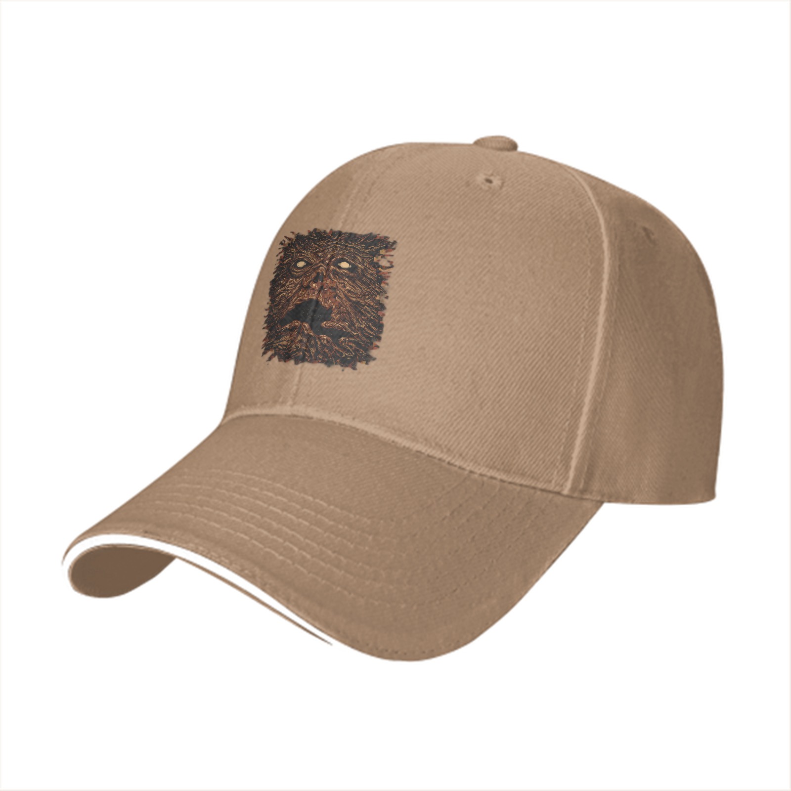 Black Baseball Cap with Textured Monster Face Graphic Print