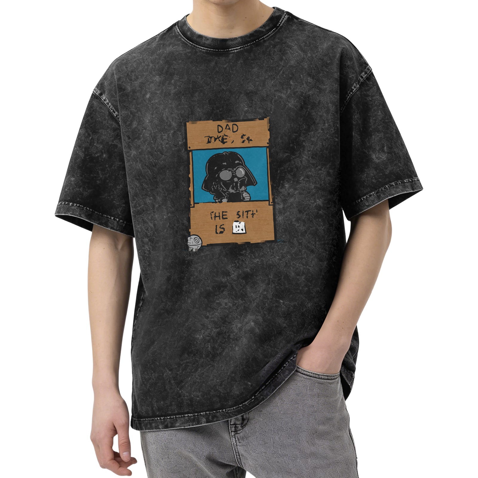 Washed Black T-Shirt with Darth Vader Dad Joke Graphic