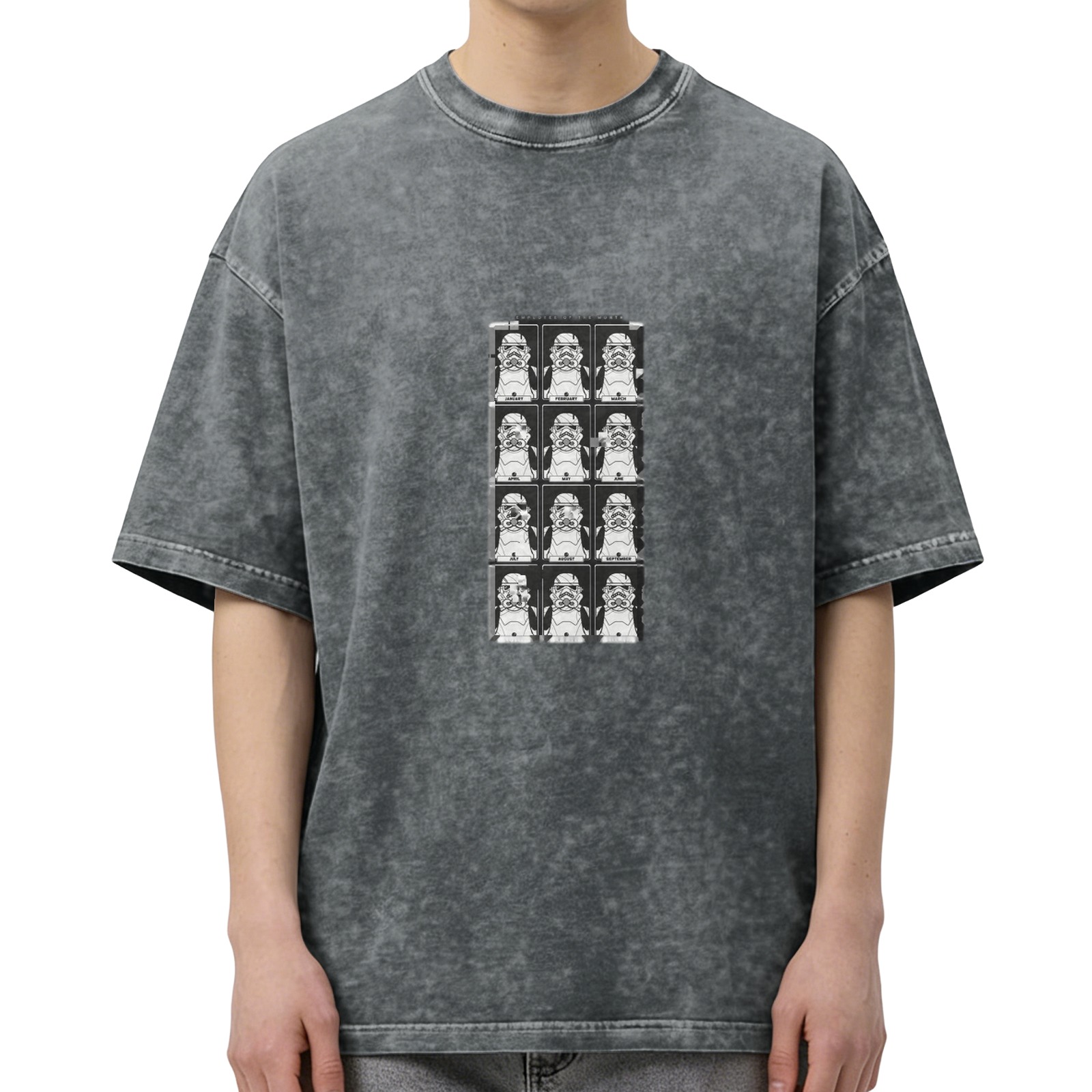 Washed Black T-Shirt With Stormtrooper Grid Print