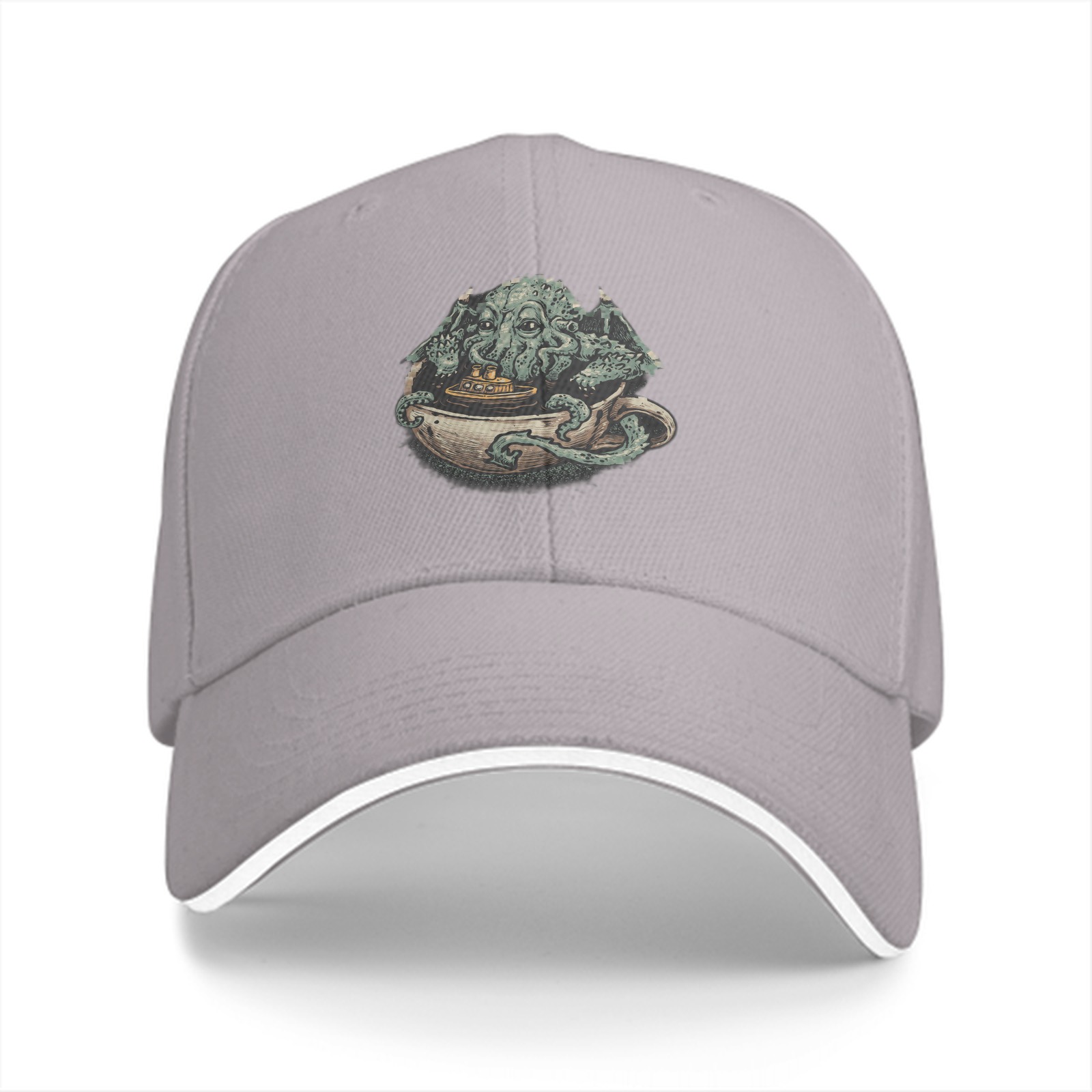 Black Baseball Cap With Cthulhu In Teacup Graphic Print