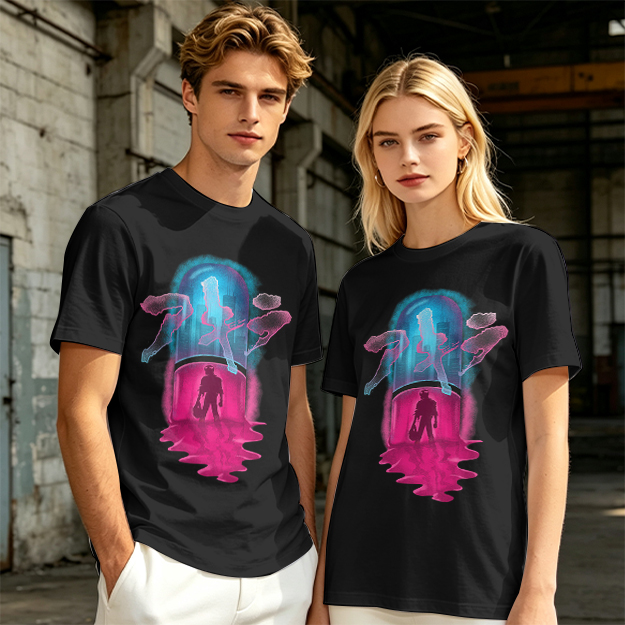 Olive T-Shirt With Neon Capsule Anime Inspired Graphic Print