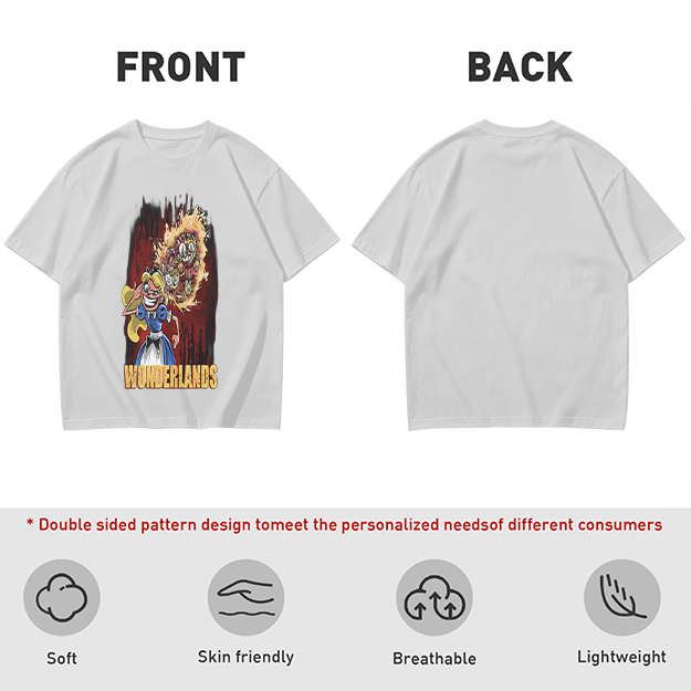 Olive Graphic Tee With Dark Wonderland Themed Cartoon Print