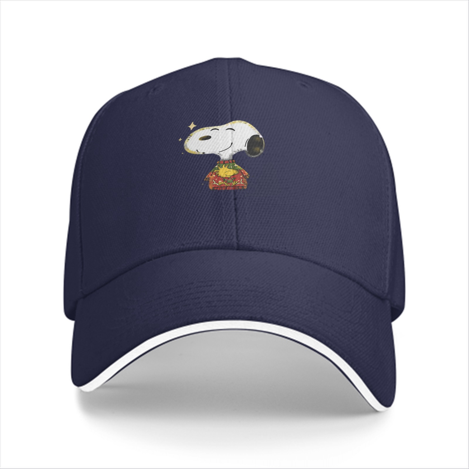 Black baseball cap with Snoopy in festive sweater design