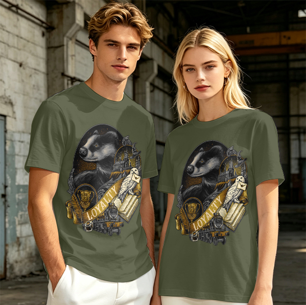 Olive Green Hufflepuff Loyalty Badger Graphic T-Shirt