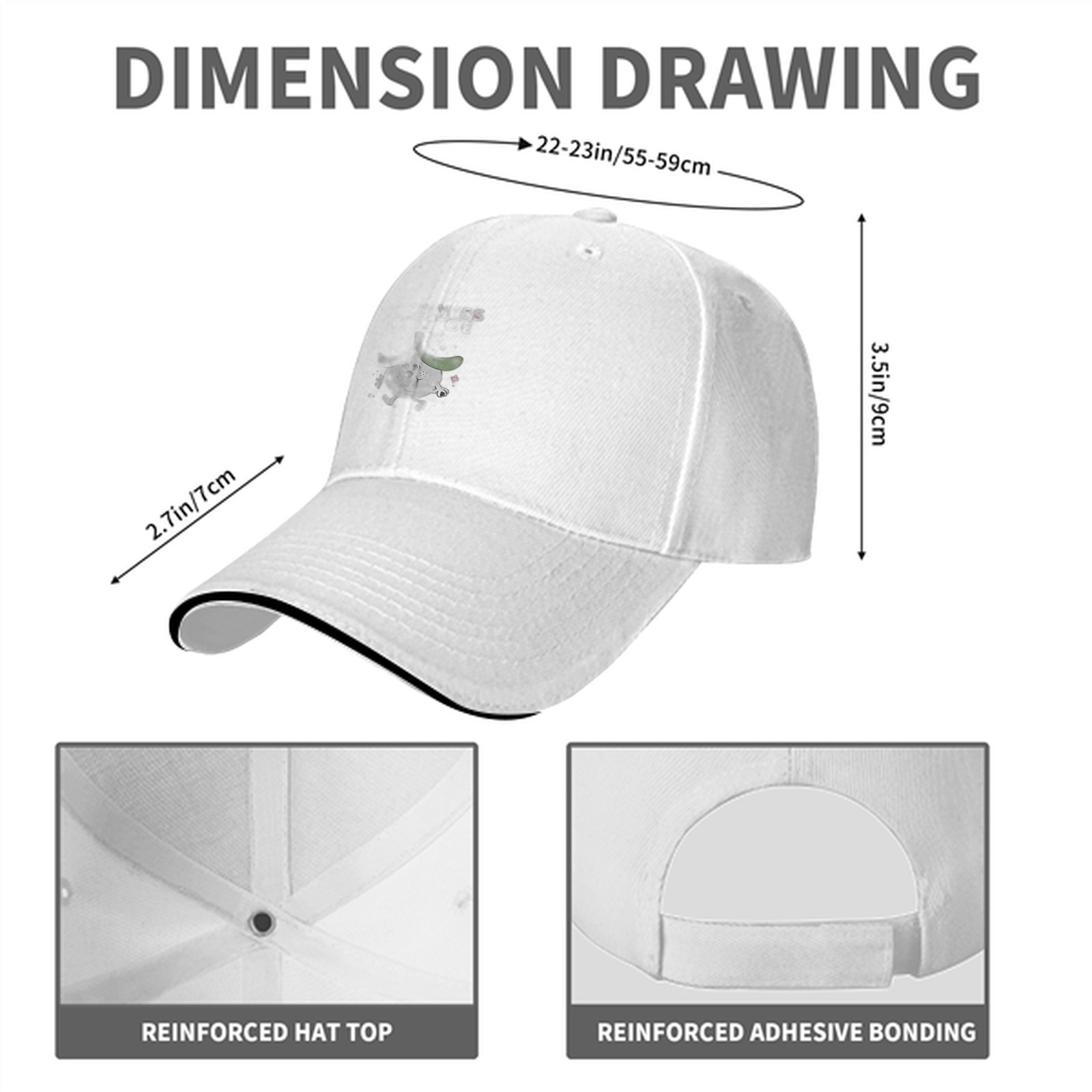 Black Baseball Cap With Subtle Graphic Print Design