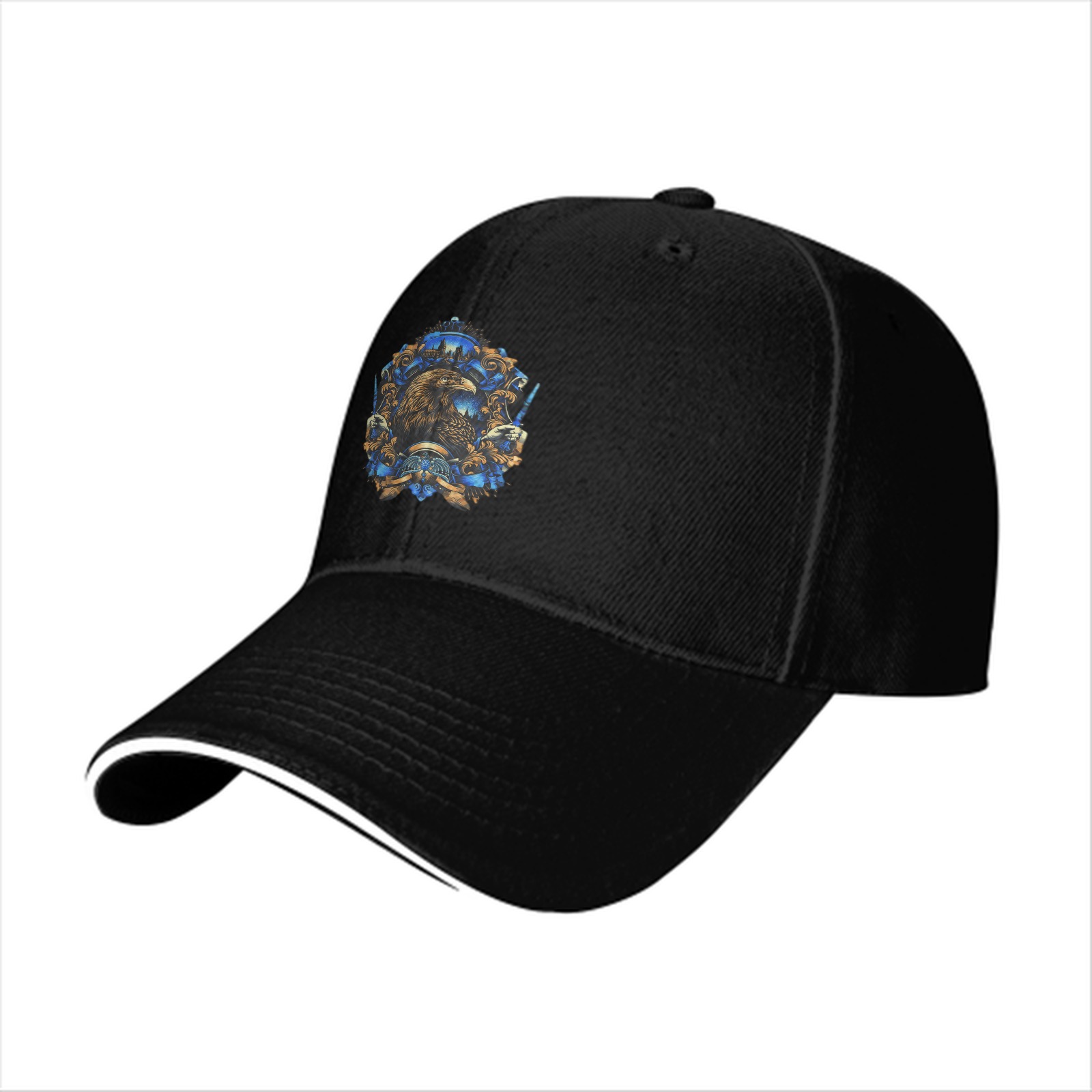 Black Baseball Cap With Detailed Eagle Crest Graphic