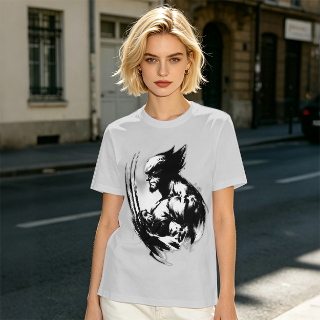 Olive T-shirt with Ink Style Wolverine Graphic Print