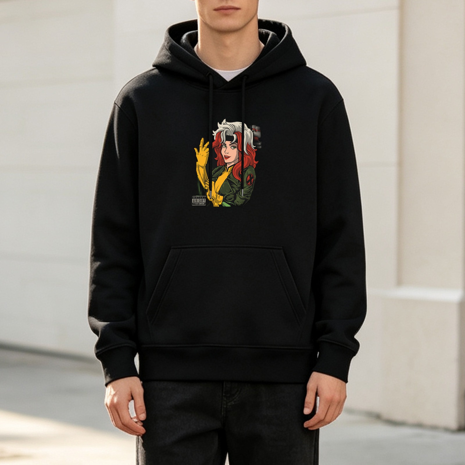 Black Hoodie With Rogue X-Men Graphic Print