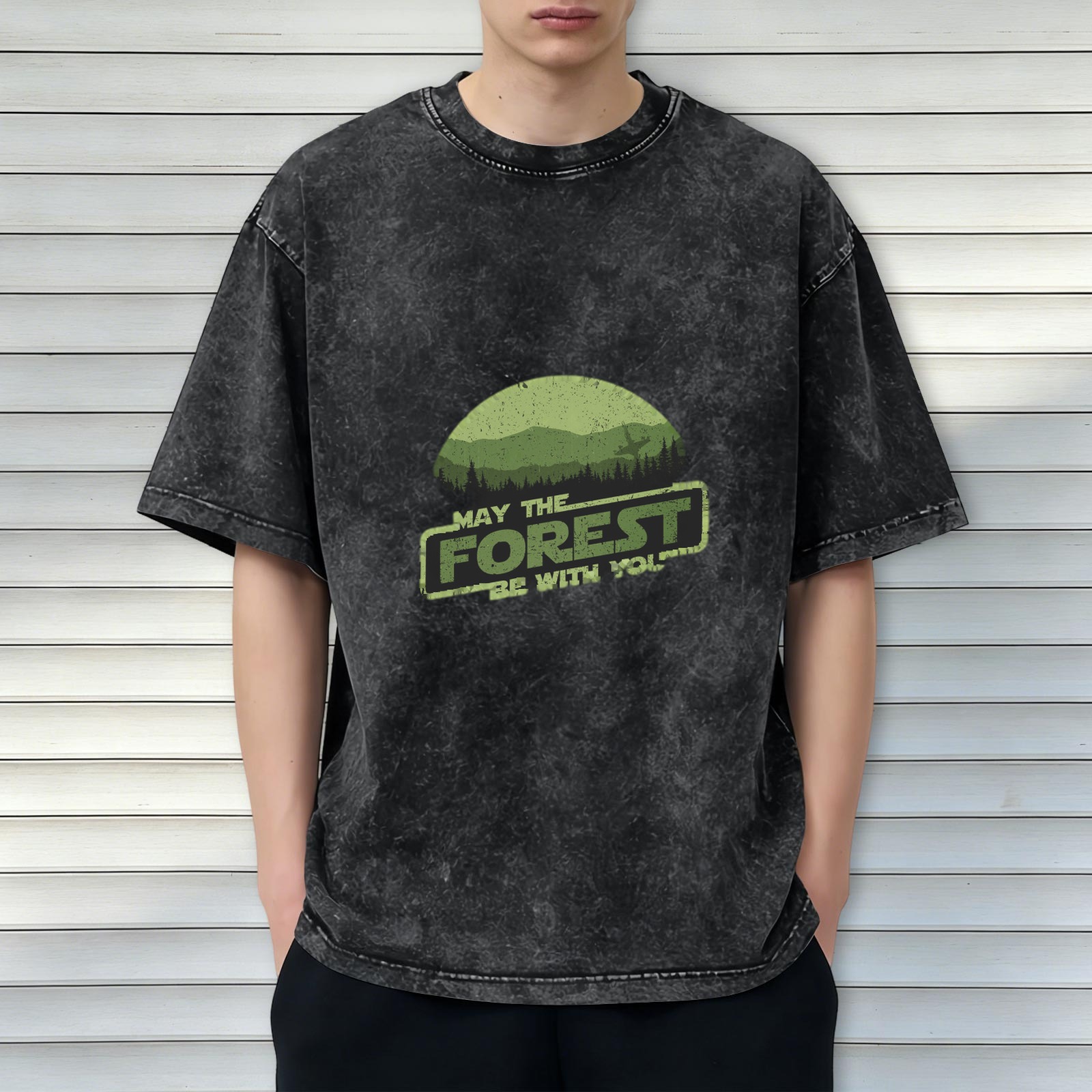 May The Forest Be With You Graphic Acid Wash T-Shirt