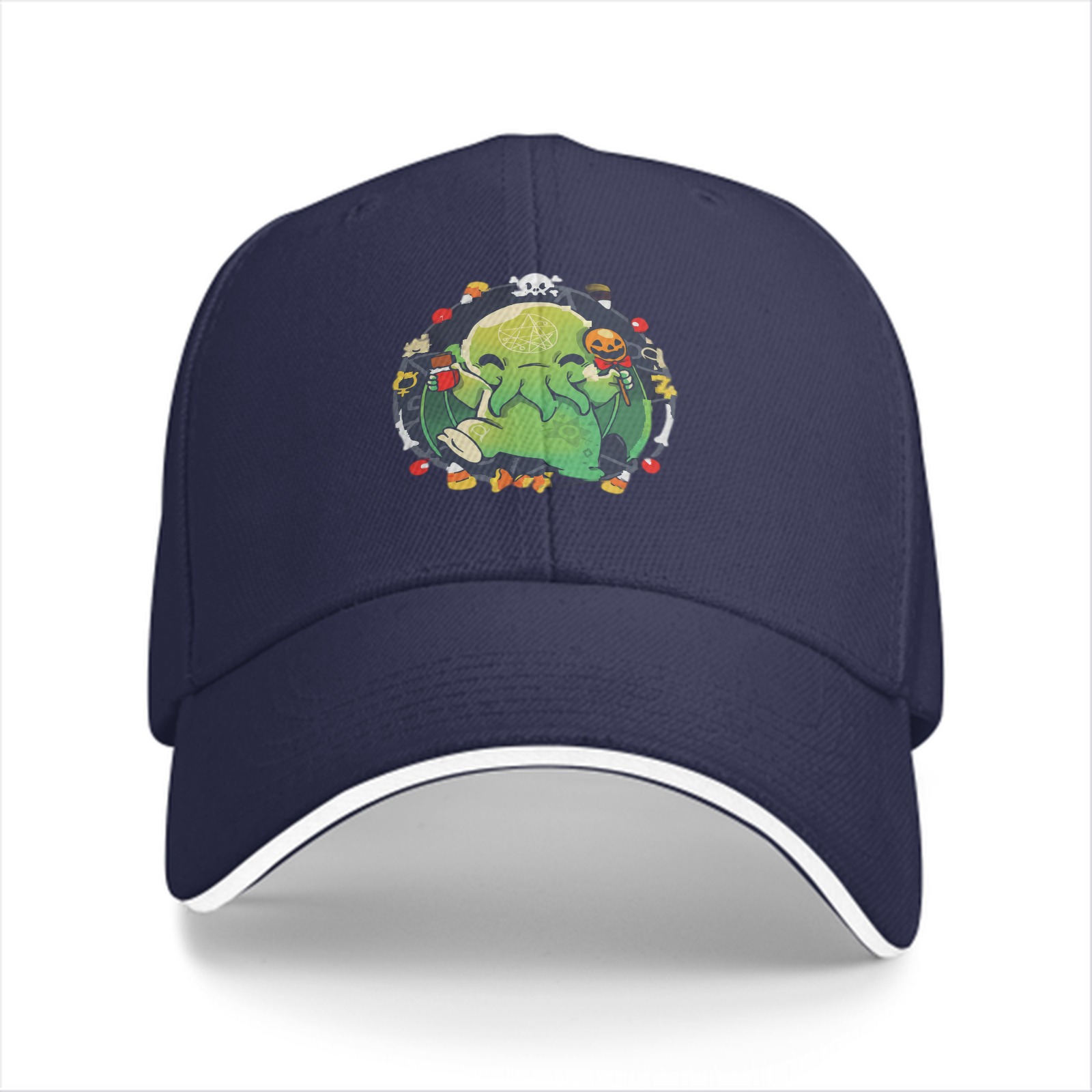 Black Baseball Cap With Cute Halloween Cthulhu Graphic Print