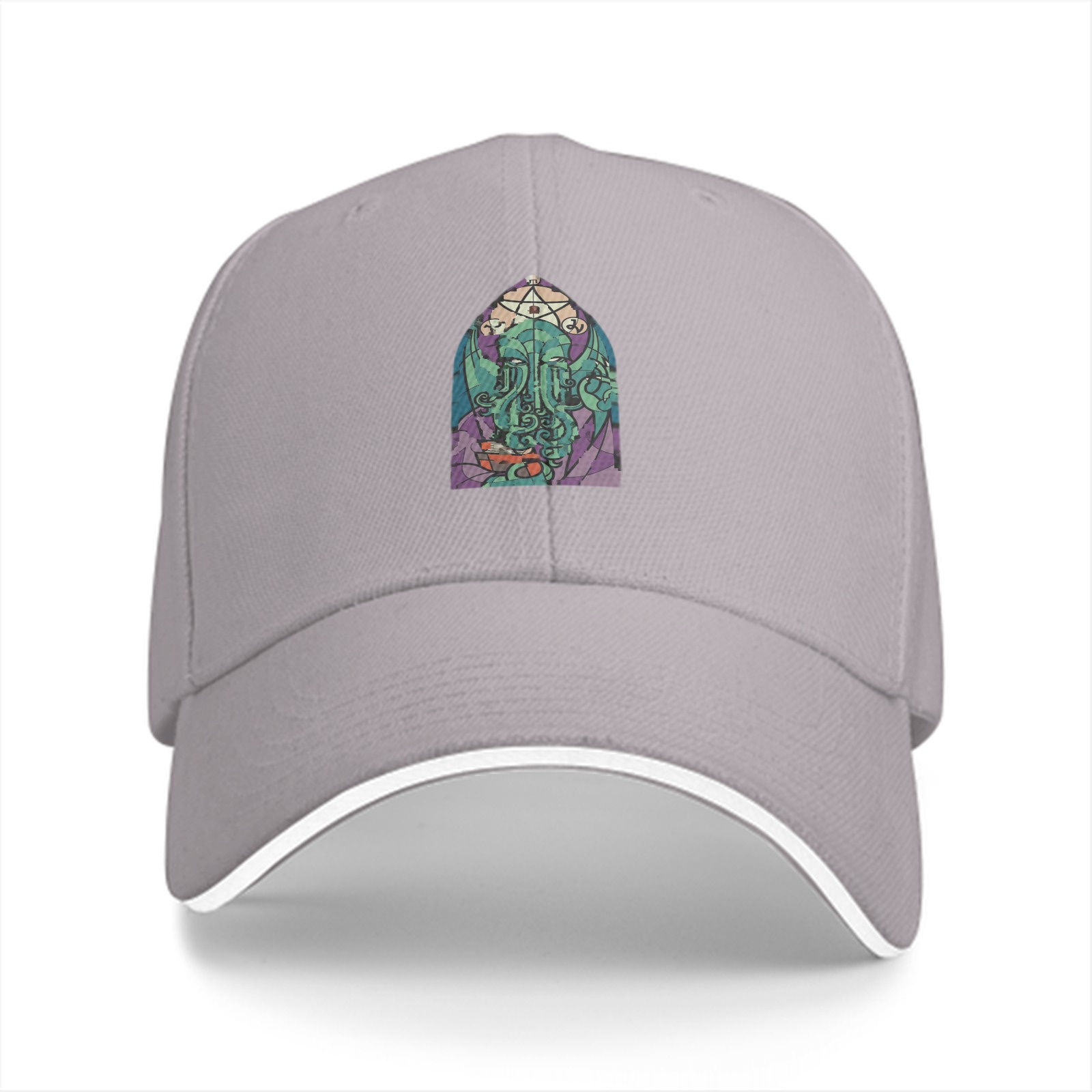 Black Baseball Cap with Cthulhu Stained Glass Style Graphic