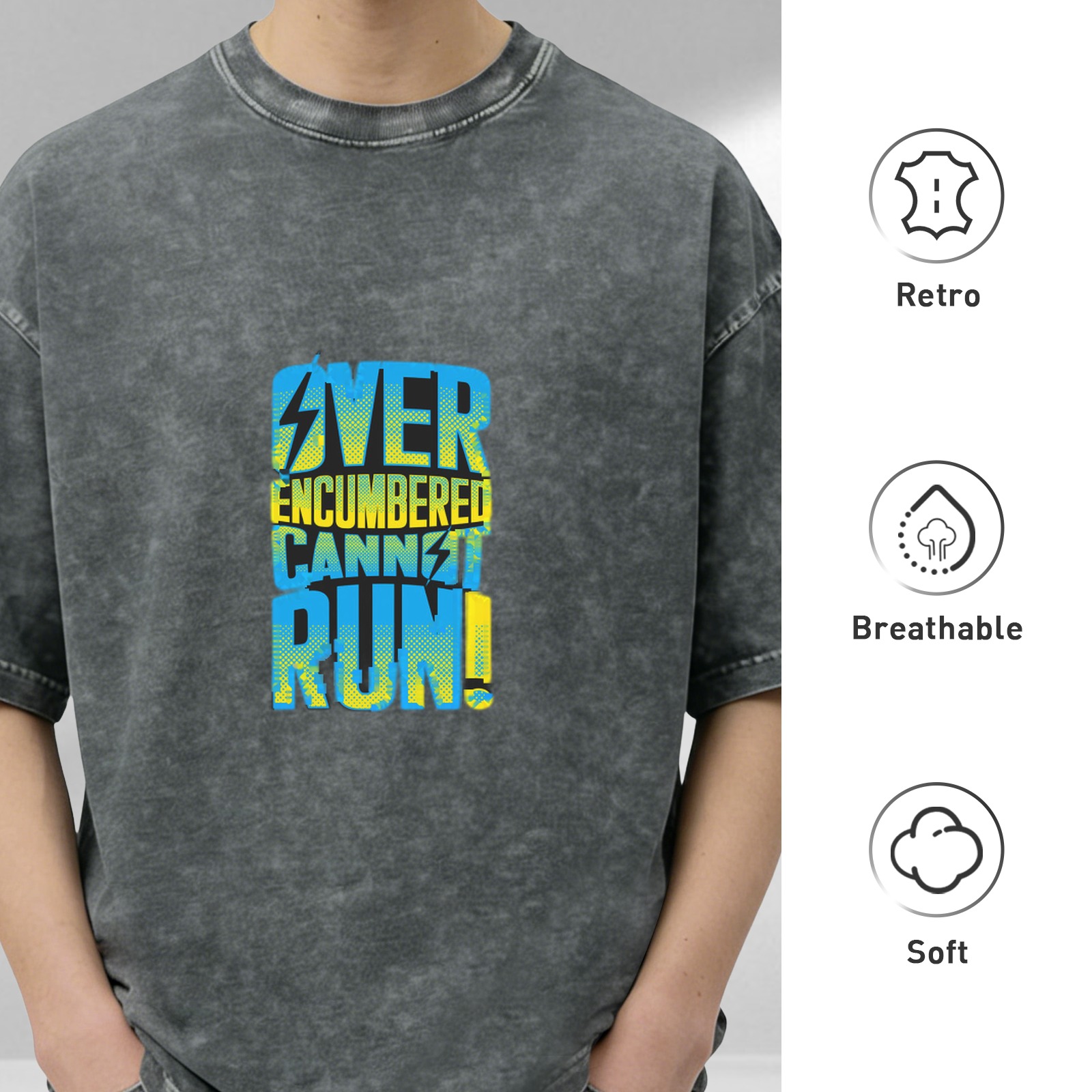 Over Encumbered Cannot Run Graphic Dark Wash T-Shirt