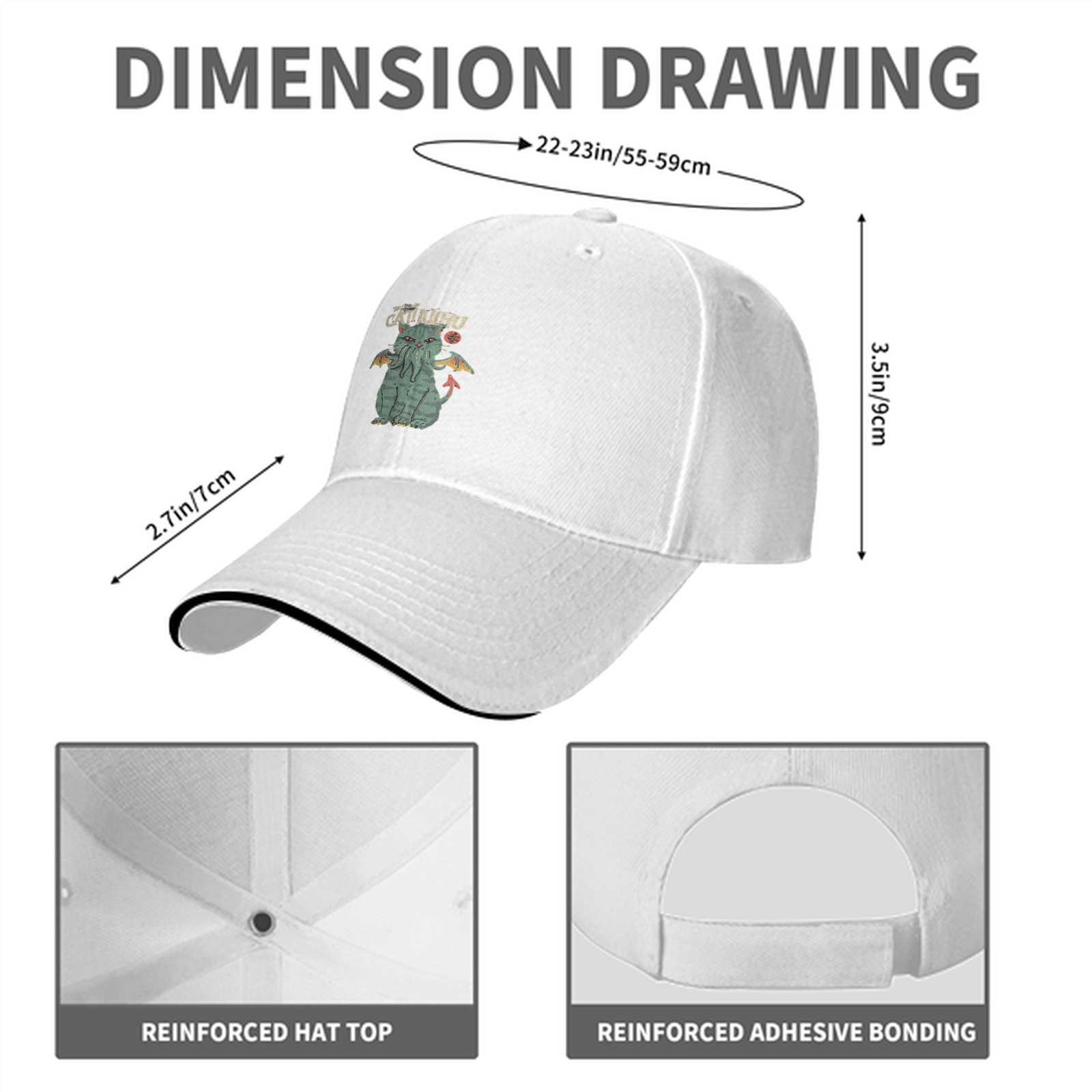 Black Baseball Cap With Cthulhu Cat Graphic Print