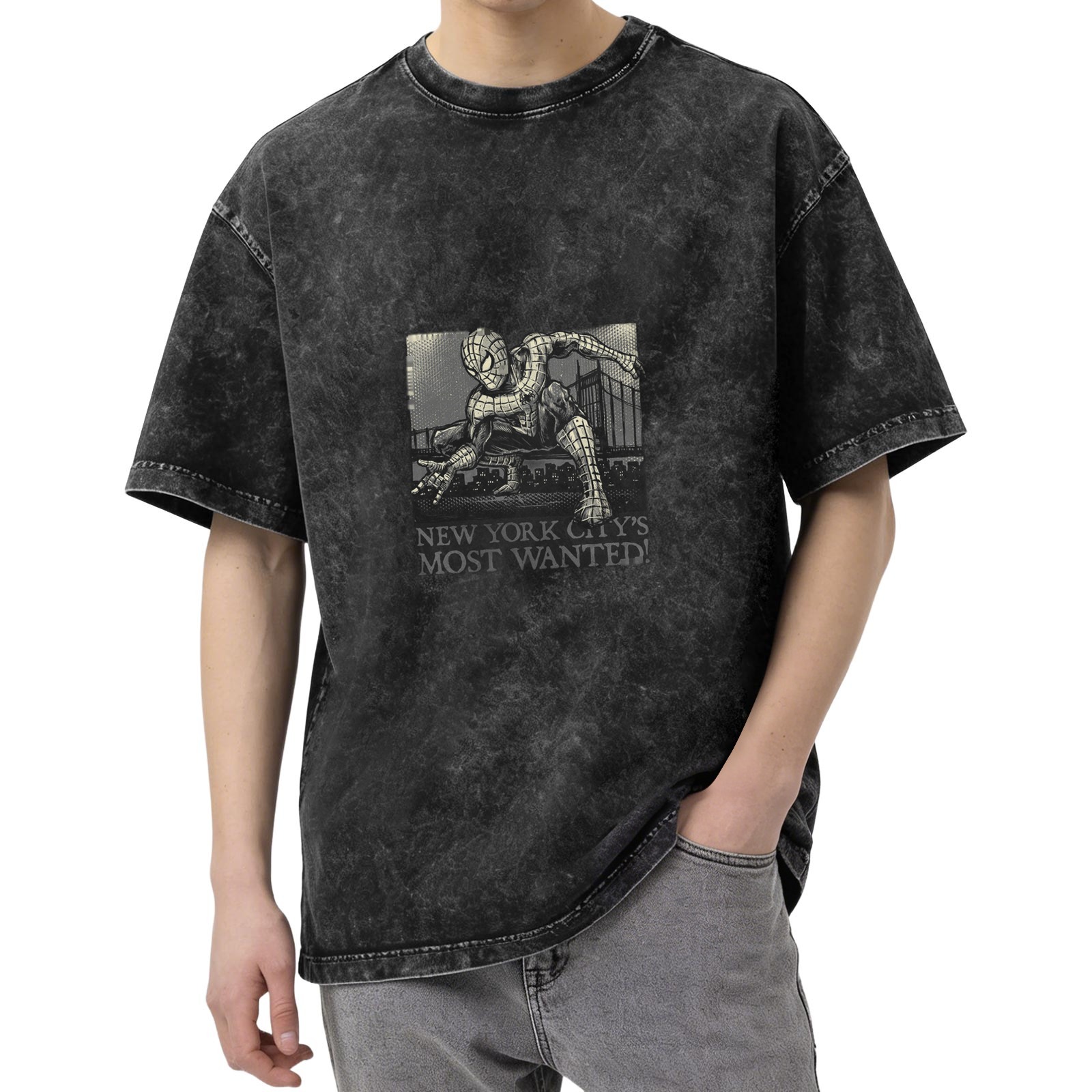 Vintage Spider-Man New York Most Wanted Acid Wash T-Shirt