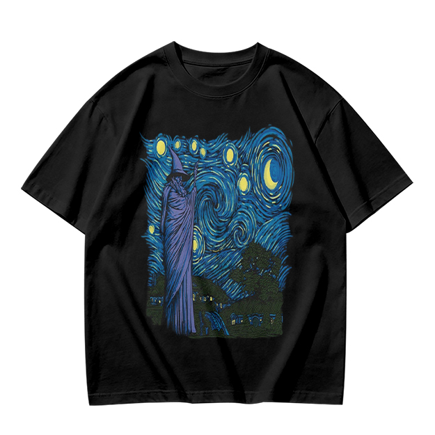 Olive T-Shirt with Wizard Starry Night Art Print