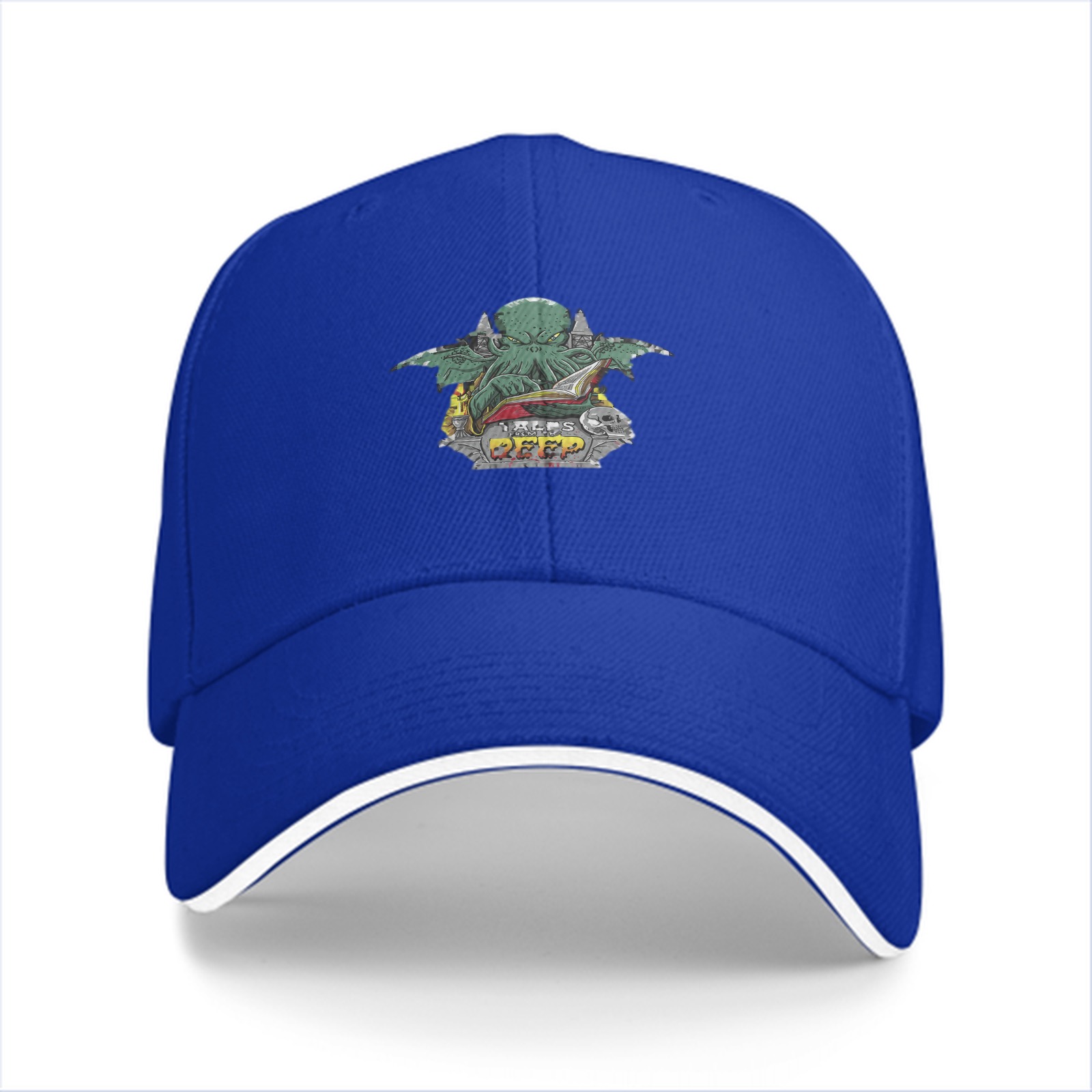 Black Baseball Cap With Cthulhu Reading Book Graphic